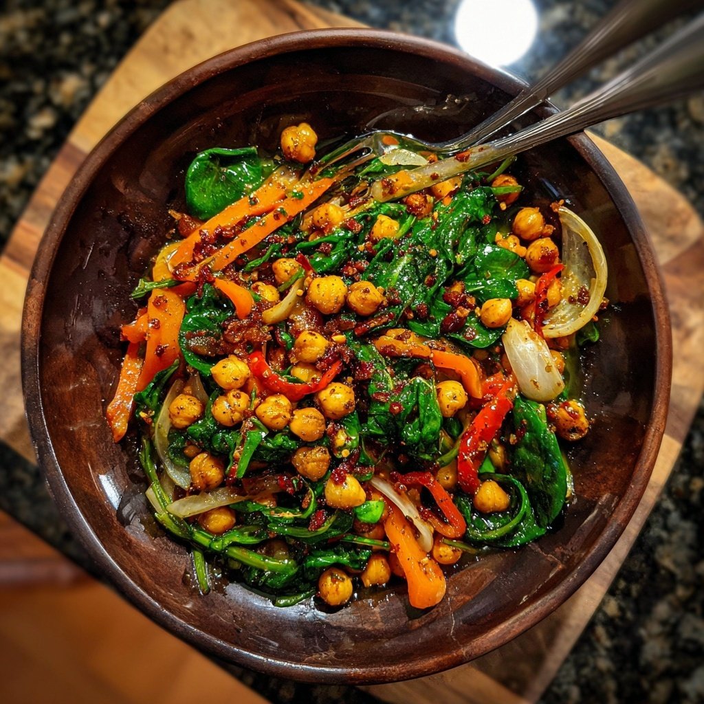 Kalorienarme Gemüsepfanne Mit Kichererbsen Und Spinat