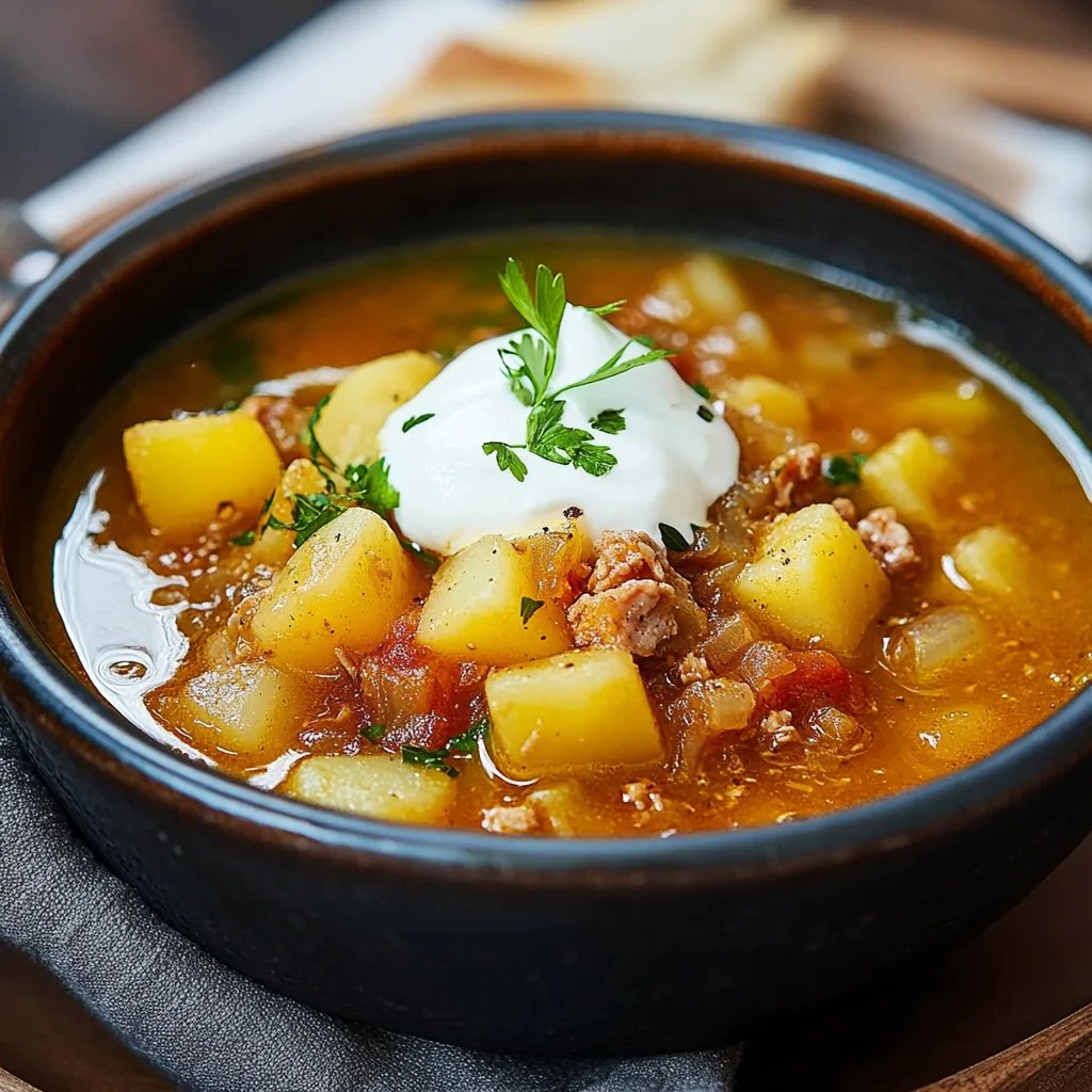 Omas Sauerkrautsuppe mit Kartoffeln und Hackfleisch